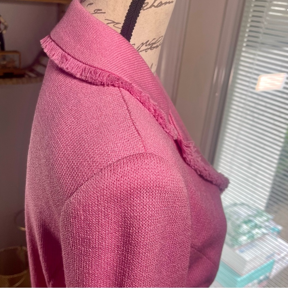 SOLD St. John Marie Gray Rare Y2K Santana Knit Hot Pink Logo Buttons Fringe - Picture 9 of 14